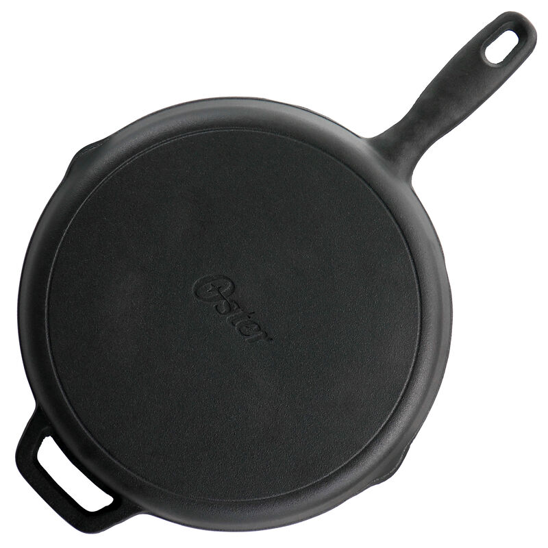 Oster Castaway 12 Inch Cast Iron Round Frying Pan with Dual Spouts
