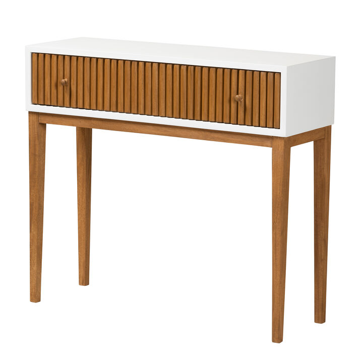 Bali & Pari Odile Modern Two-Tone Natural Brown and White Bayur Wood 1-Drawer Console Table