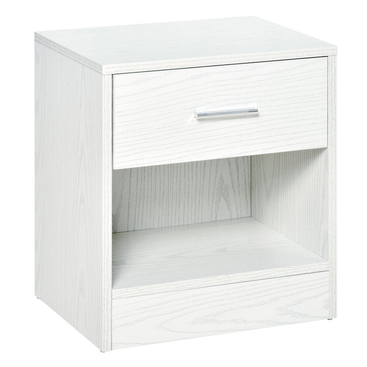 HOMCOM Side Table, Small End Table with Storage Shelf and Drawer, Modern Bedside Table for Bedroom or Living Room, White Wood Grain