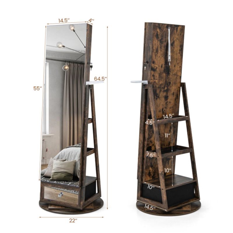 Hivvago Lockable 360� Swivel Jewelry Cabinet with Full-Length Mirror LED Lights
