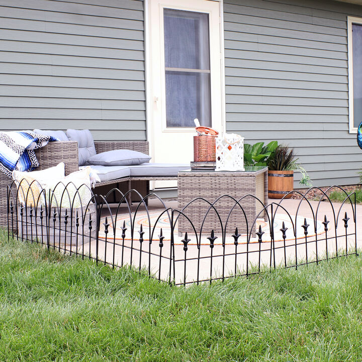 Sunnydaze 5-Piece Bayonne Steel Finial Garden Border Fencing - 8 ft - Black