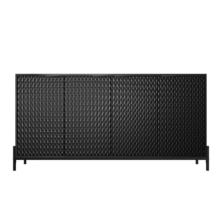 Elegant 4-Door Storage Cabinet with Adjustable Shelves and Geometric Design