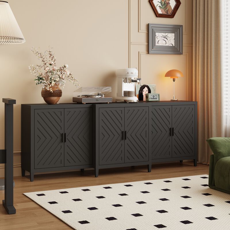 FUFU&GAGA Modern Black Sideboard – 6 Doors, Spacious Storage Cabinet, P2-Grade MDF Buffet & Console Table (94.5" W x 15.7" D x 35.4" H), Matte Black