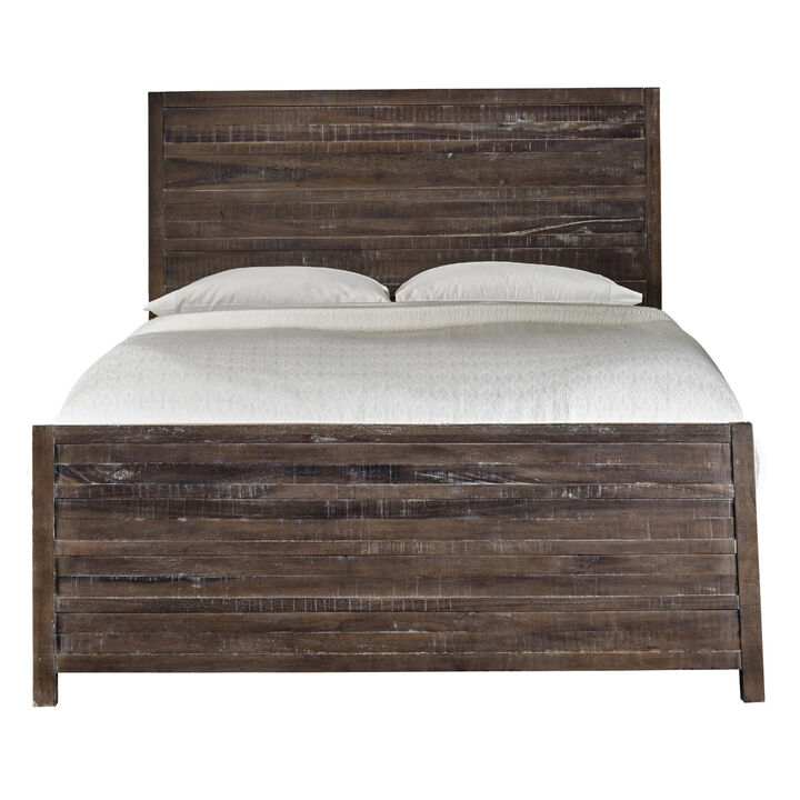 Cas Sengon Tekik Low Profile Panel Queen Bed, Rough Hewn, Brown - Benzara