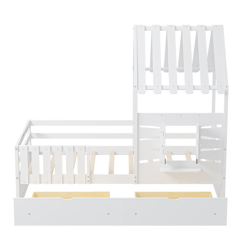 Merax House Platform Bed with 2 Drawers and Guardrails