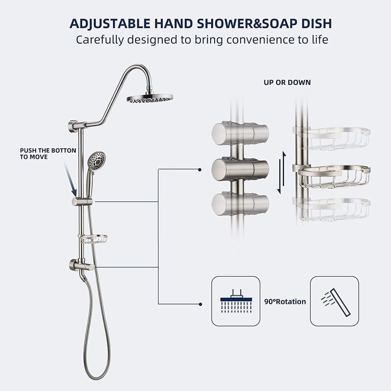 Shower System With Rain Showerhead, 5-Function Hand Showerble Slide Bar And Soap