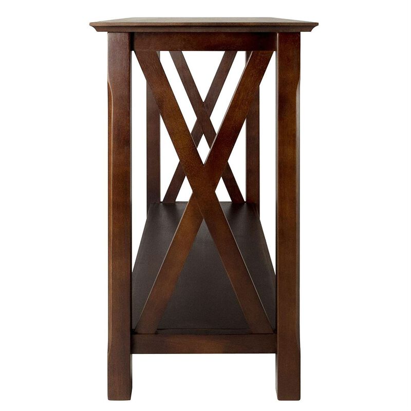 Hivvago Cappuccino Brown Wood Console Sofa Table with Bottom Shelf