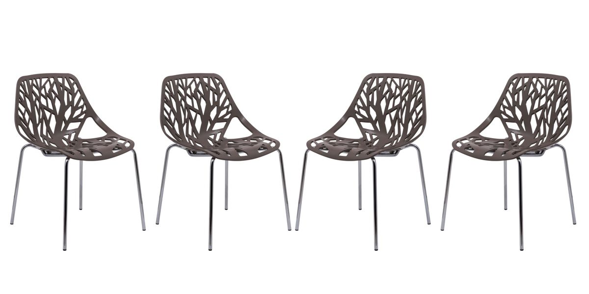 LeisureMod Asbury Dining Stackable Chair in Polypropylene Seat and Chrome Legs Set of 4