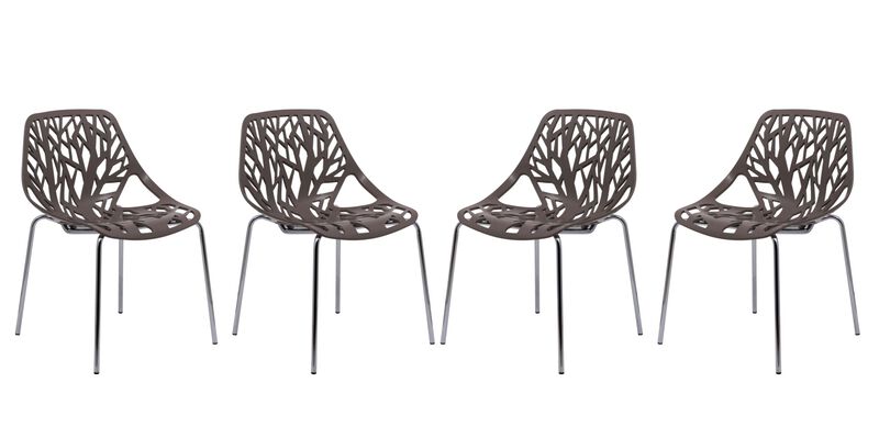 LeisureMod Asbury Dining Stackable Chair in Polypropylene Seat and Chrome Legs Set of 4