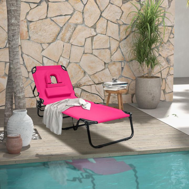 Hivvago Beach Chaise Lounge Chair with Face Hole and Removable Pillow