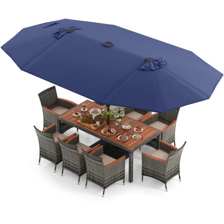 Hivvago 11 Pieces Patio Dining Set with 15 Feet Double-Sided Patio Umbrella Base Included