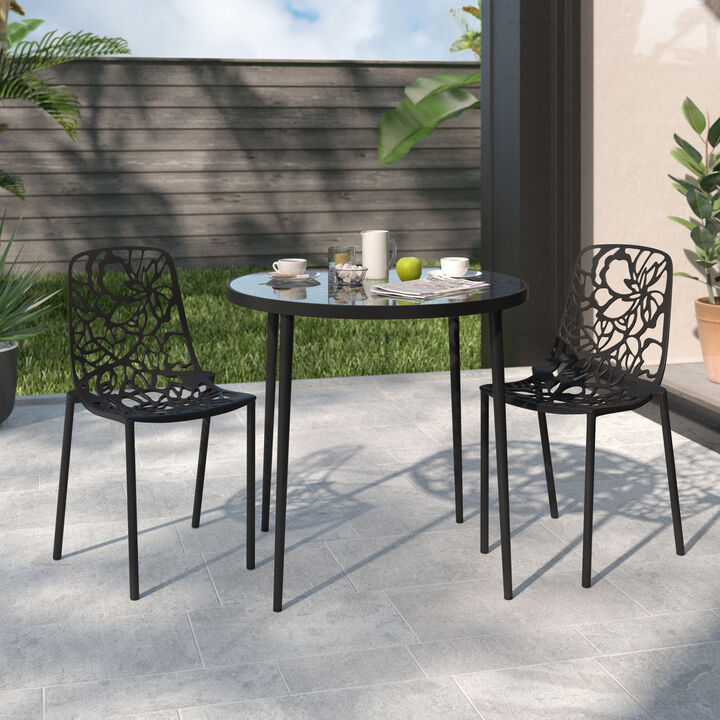LeisureMod Devon Modern Aluminum Outdoor Dining Chair set of 2 in Red
