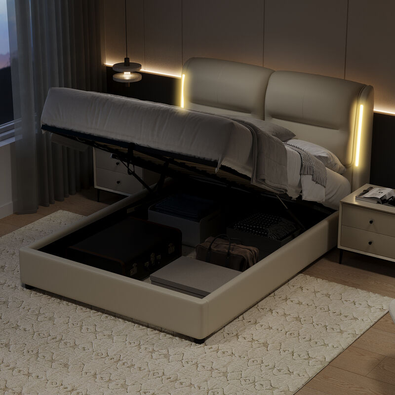 Merax Hydraulic Platform Bed with Lift Up Storage