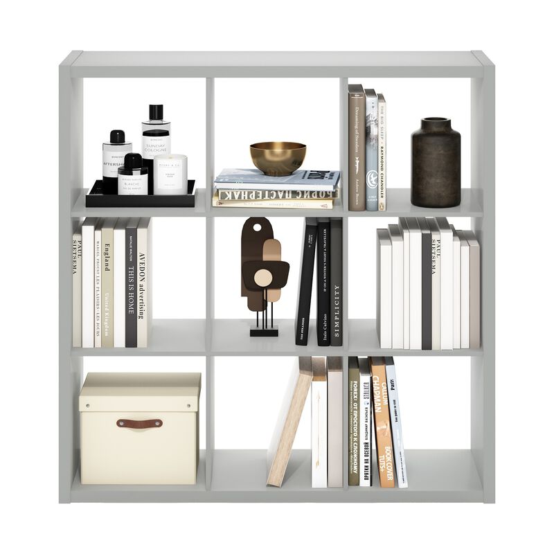 Furinno Cubicle Open Back Decorative Cube Storage Organizer, 9-Cube, Light Grey