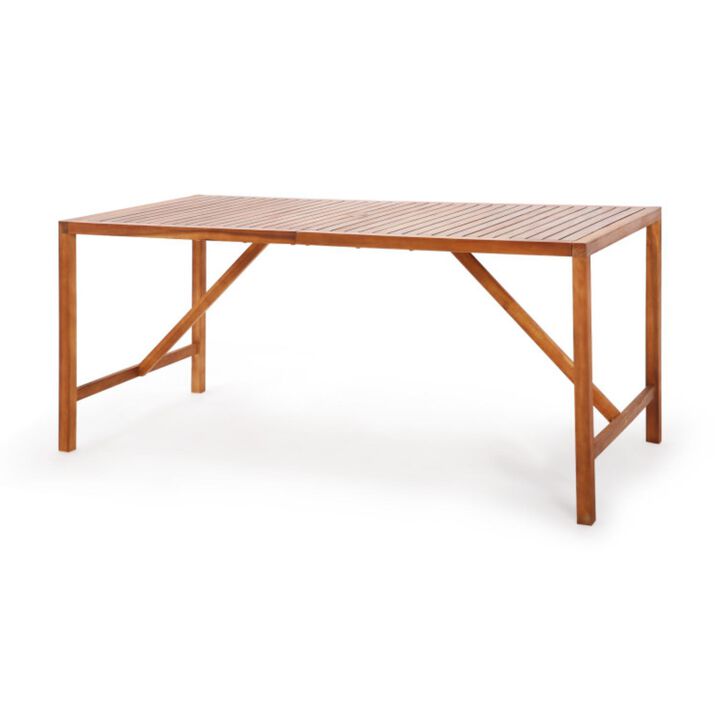 Hivvago 67 Inch Patio Rectangle Acacia Wood Dining Table with Umbrella Hole