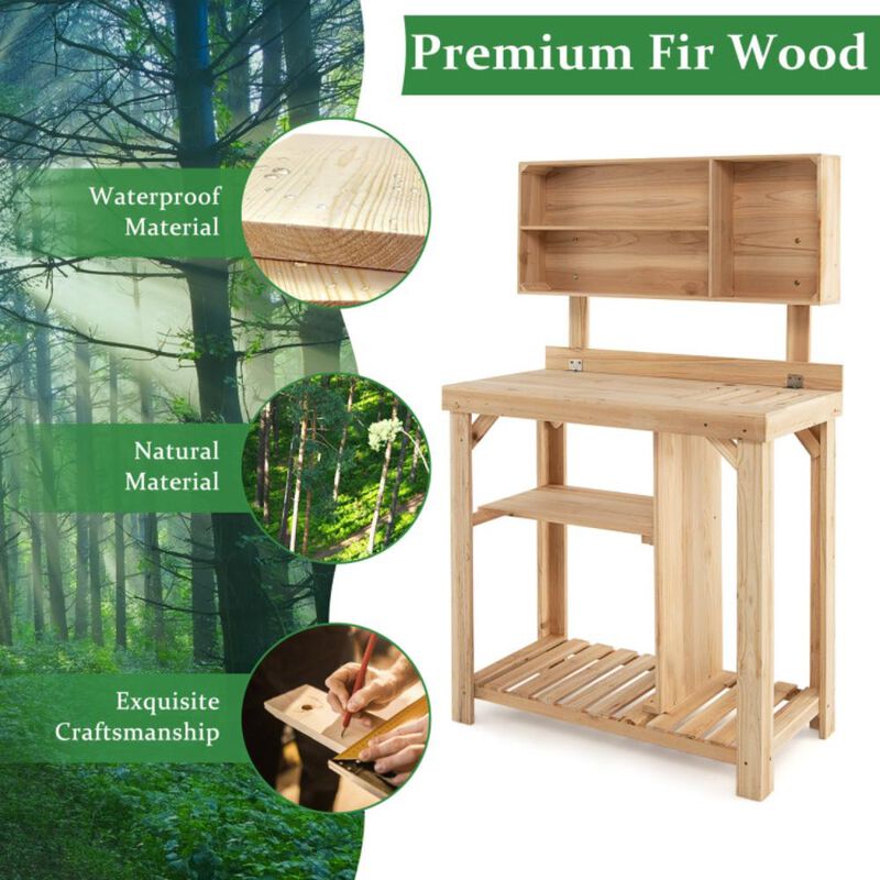 Hivvago Garden Wooden Potting Table Workstation with Storage Shelf
