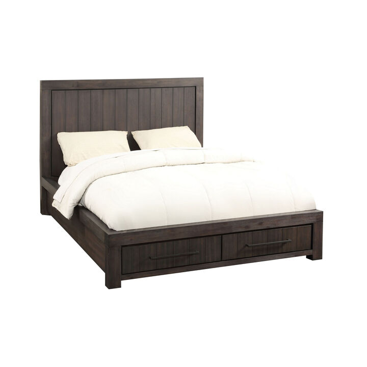Adan King Size Storage Bed, Panel Design, 2 Drawers, Brushed Gray Brown - Benzara