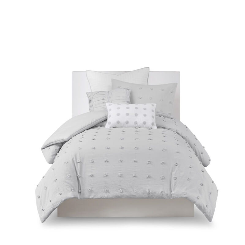 Gracie Mills Grady Elegance Defined Cotton Jacquard Comforter Set with Euro Shams and Throw Pillows