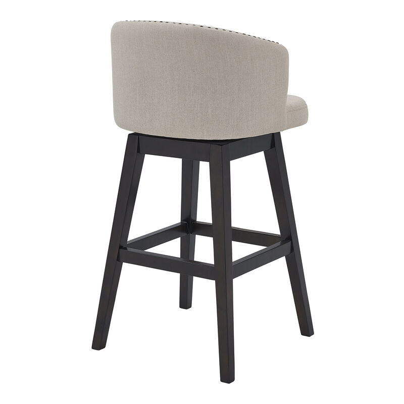 Celine  Counter Height Swivel Grey Fabric and Espresso Wood Bar Stool