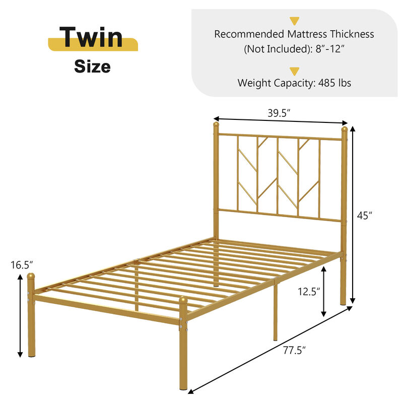 Metal Platform Bed Frame with Vintage Headboard