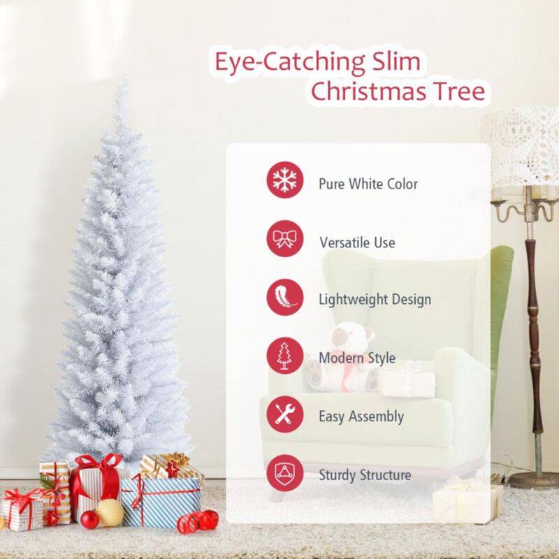 Hivvago 5/6/7 Feet Artificial Christmas Pencil Tree with Folding Metal Stand
