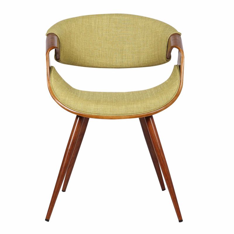 Curved Back Fabric Dining Chair with Round Tapered Legs, Brown and Green-Benzara