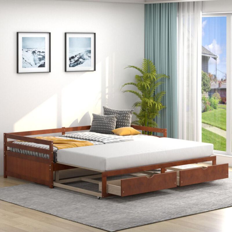 Hivvago Extendable Twin to King Daybed with Trundle and 2 Storage Drawers