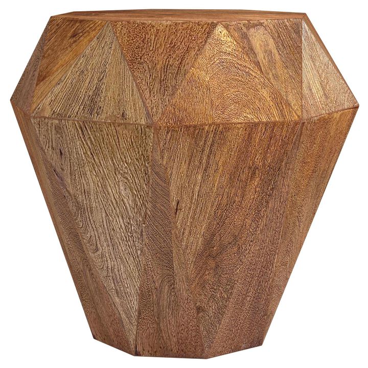 Cinti Accent Side Table, Gemstone Shape, Natural Brown Mango Wood - Benzara