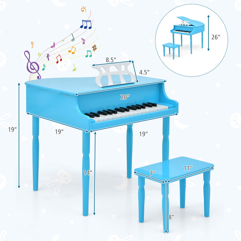 30-Key Wooden Toy Kids Grand Piano with Bench and Music Rack