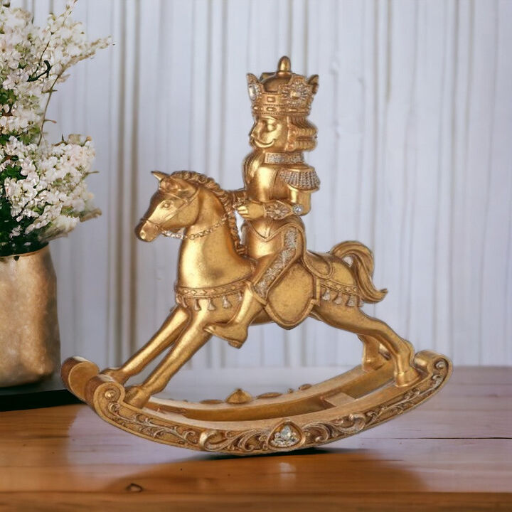 20-Inch Golden Nutcracker Rocking Horse Resin: Elegant Holiday Decoration with Classic Charm