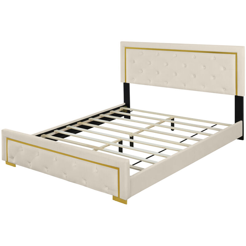 Merax Velvet Upholstered Platform Bed Frame