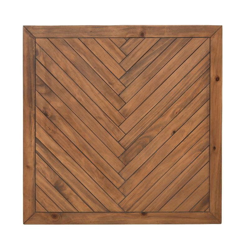Nat 30 Inch Solid Wood Square Coffee Table, Herringbone, Brown, Black-Benzara