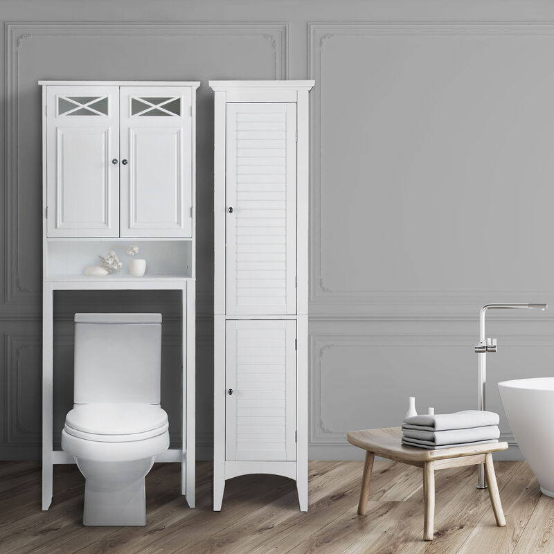 Teamson Home Dawson Wooden Space Saver with Cross Molding and 2 Doors, White