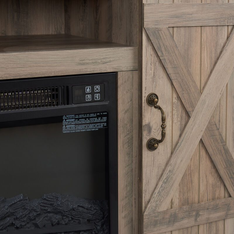 Gray Wash Farmhouse TV Stand with Electric Fireplace