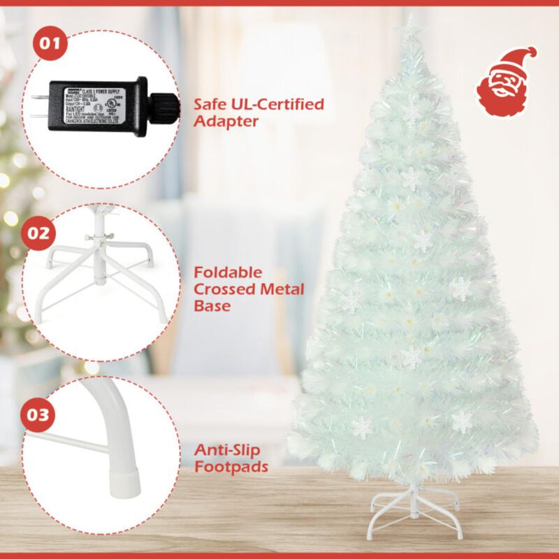 Hivvago 5/6/7 Feet Pre-Lit White Artificial Christmas Tree with Iridescent Leaves