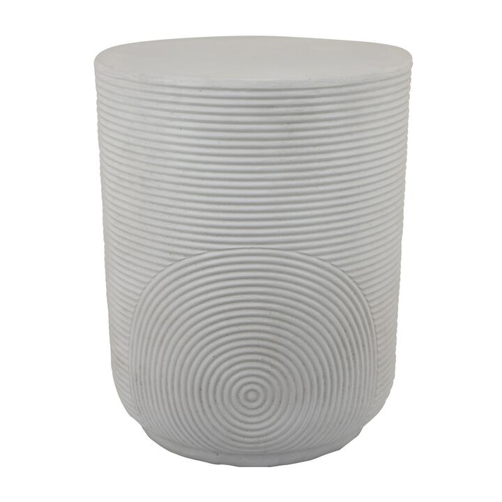 Plant Stand Table, Carved Detail Patterns, White Resin, Round 18 Inch - Benzara