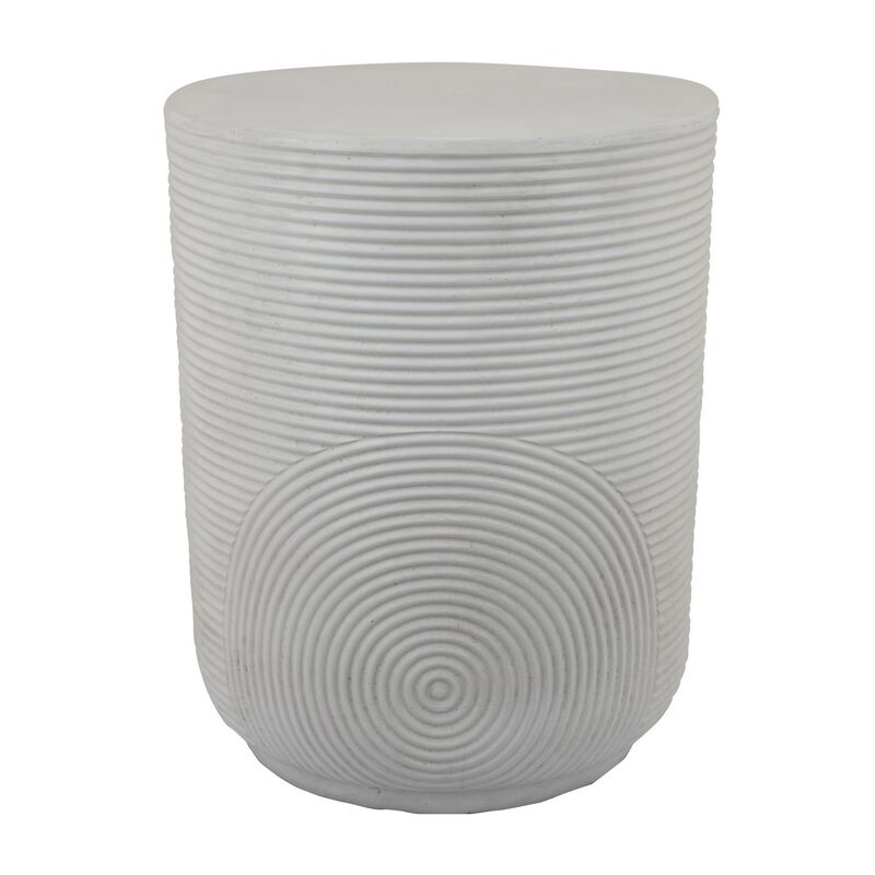 Plant Stand Table, Carved Detail Patterns, White Resin, Round 18 Inch - Benzara