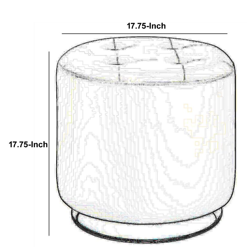 18 Inch Round Swivel Ottoman, Vegan Faux Leather, Tufted Seat, White, Chrome-Benzara