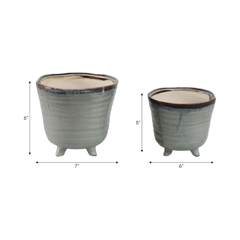Organic Footed Planters, Blue