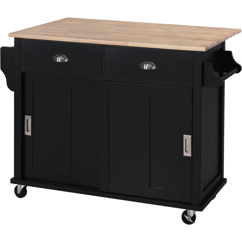 Streamdale Rolling Kitchen Cart with Drop-Leaf Countertop & Barn Door