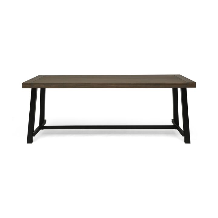 Leslee Outdoor Dining Table, Brown Top, Black Wood Rectangular 79 Inch - Benzara