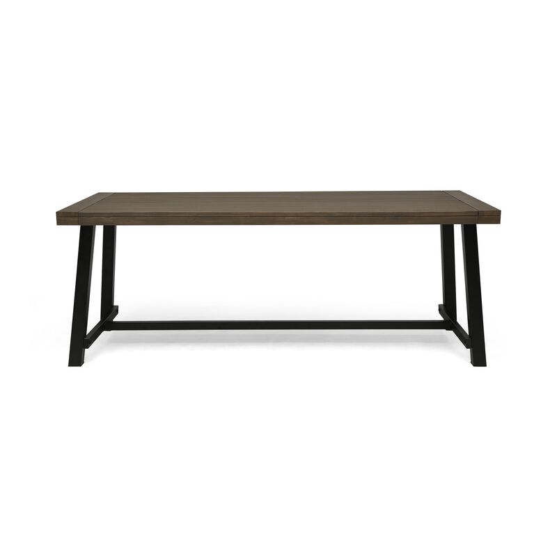 Leslee Outdoor Dining Table, Brown Top, Black Wood Rectangular 79 Inch - Benzara