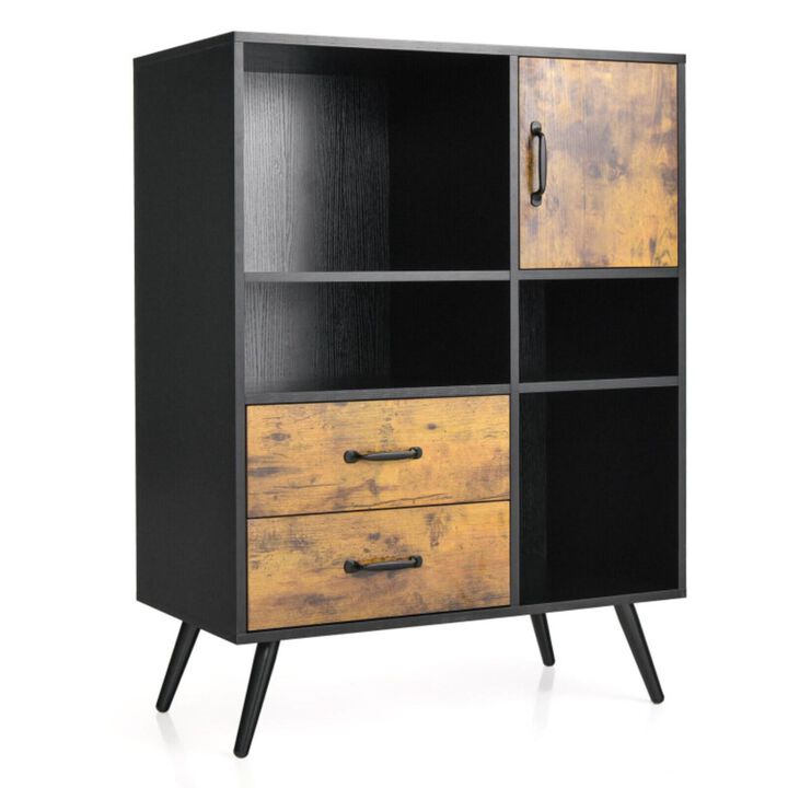 Hivvago Industrial Buffet Sideboard Kitchen Cupboard with Cubbies Drawers-Rustic Brown