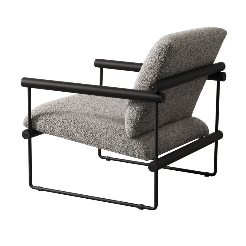 Cid Vina 28 Inch Accent Chair, Gray Polyester, Cushions, Black Metal Frame - Benzara