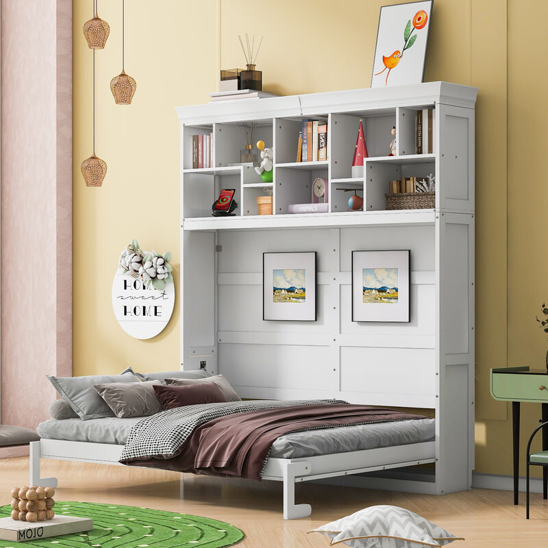 Merax Murphy Bed Wall Bed with Storage Shelves