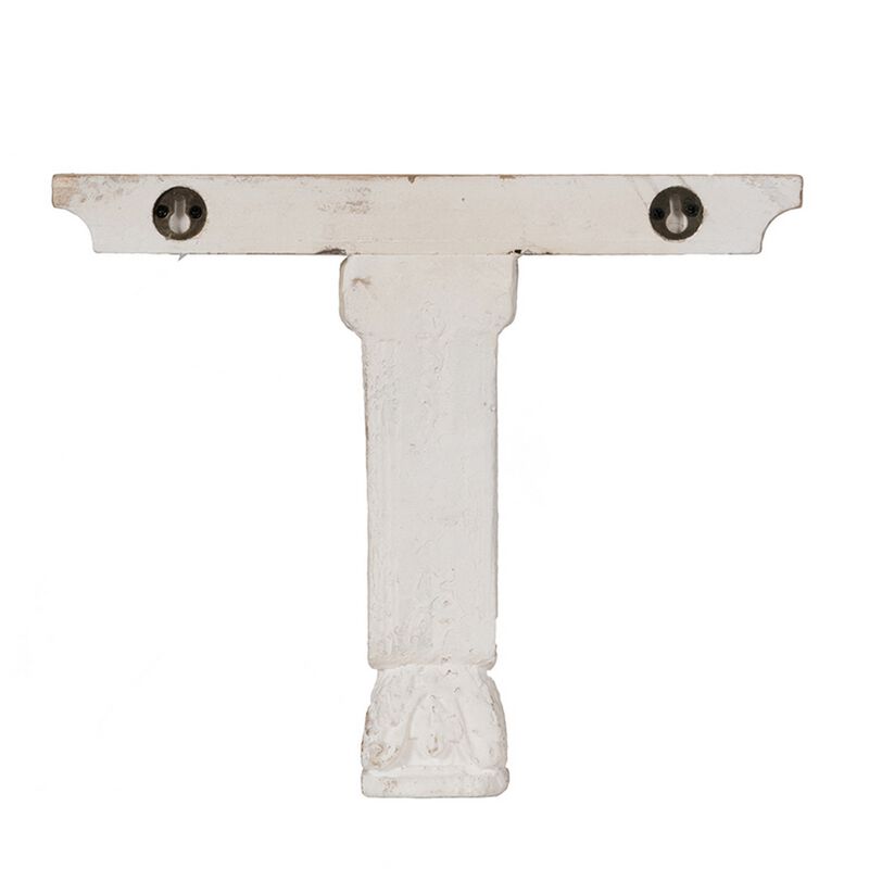 Rick 14 Inch Wall Shelf, Rectangular Brown Top, Fir Wood, Distressed White - Benzara