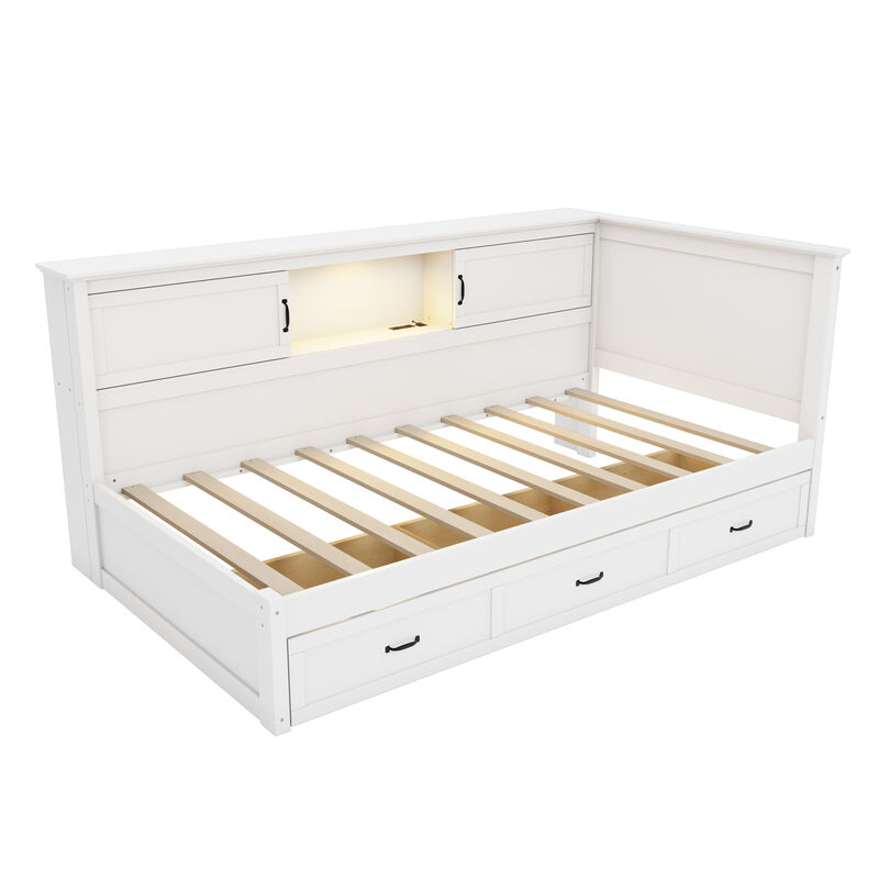 Merax L-Shaped  Daybed with Drawer and Bookcase