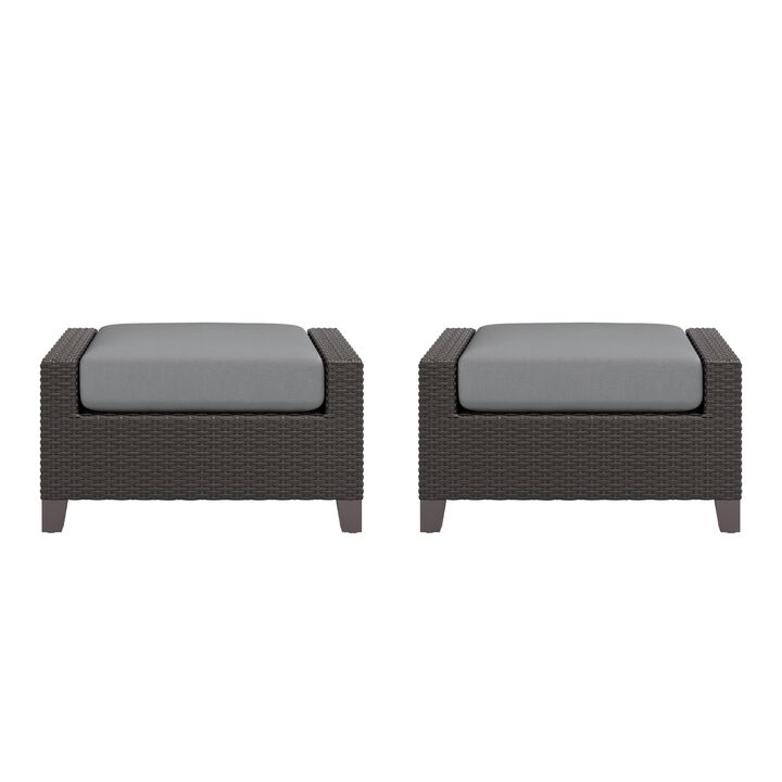 Kyl Outdoor Ottoman Set of 2, 29 Inch Gray Cushioned Top w Woven Frame - Benzara