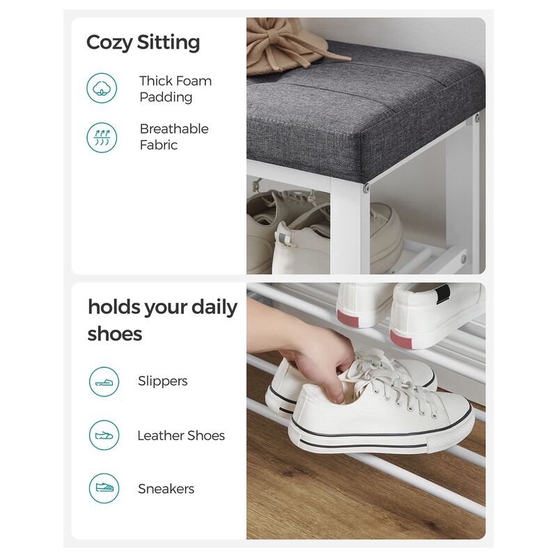3-Tier Shoe Bench with Foam Padded Seat - Entryway Storage Organizer