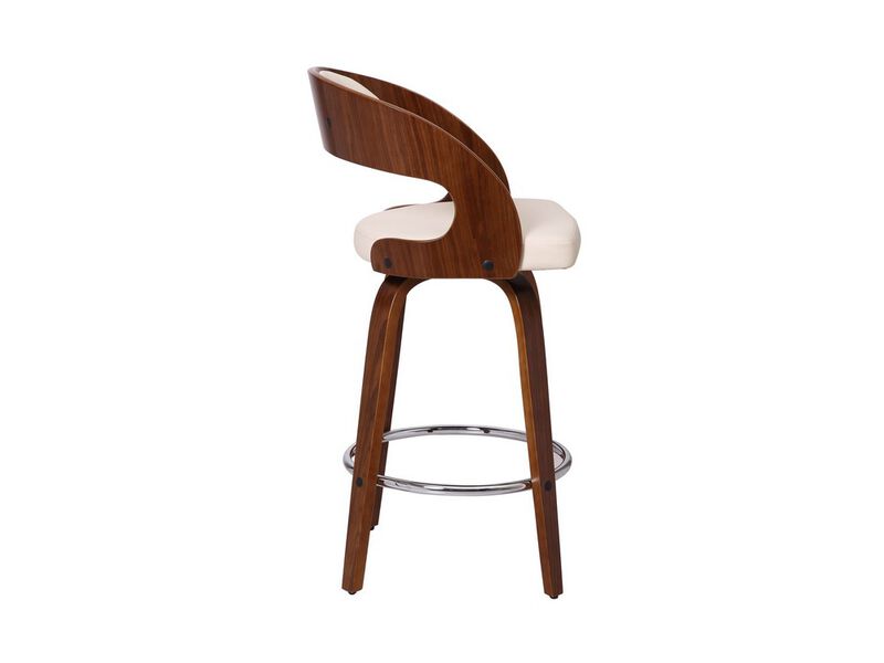Mid Century Curved Back Swivel Counter Barstool, Cream - Benzara